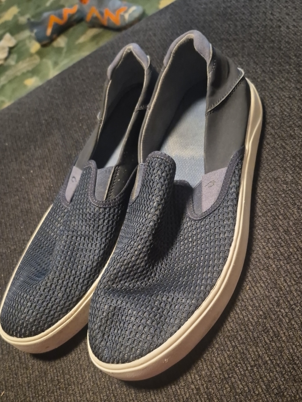 OluKai Navy Knit Slip-On Loafers with White Sole
